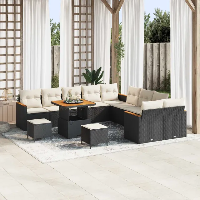 vidaXL Tuinbankenset 13 st Zwart poly rattan, foto 2