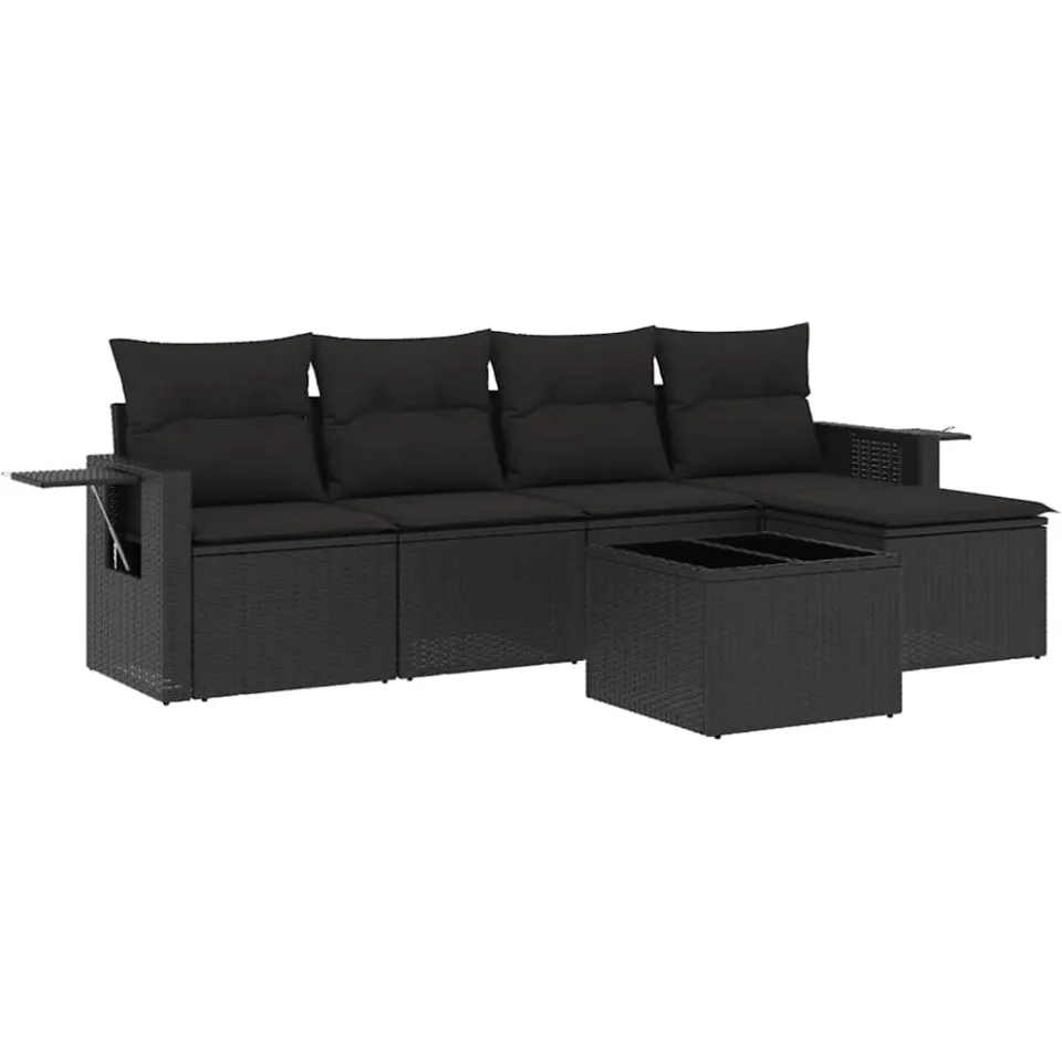 vidaXL 6-delige Loungeset met kussens poly rattan zwart, foto 3
