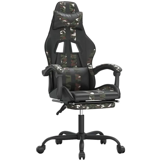 vidaXL gamestoel - draaibaar - met - voetensteun - kunstleer - zwart&camouflage zwart en camouflage