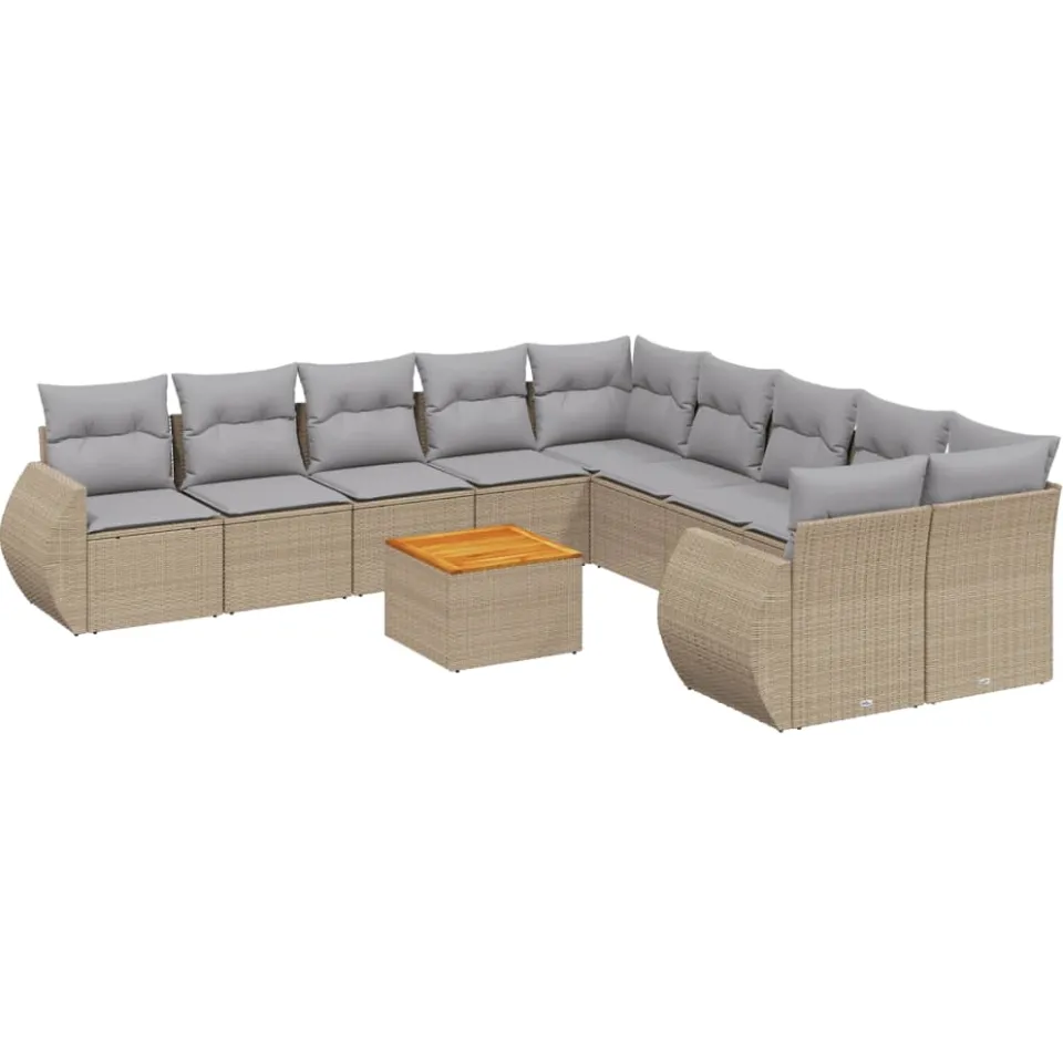 vidaXL 11-delige Tuinset met kussens poly rattan beige, foto 3