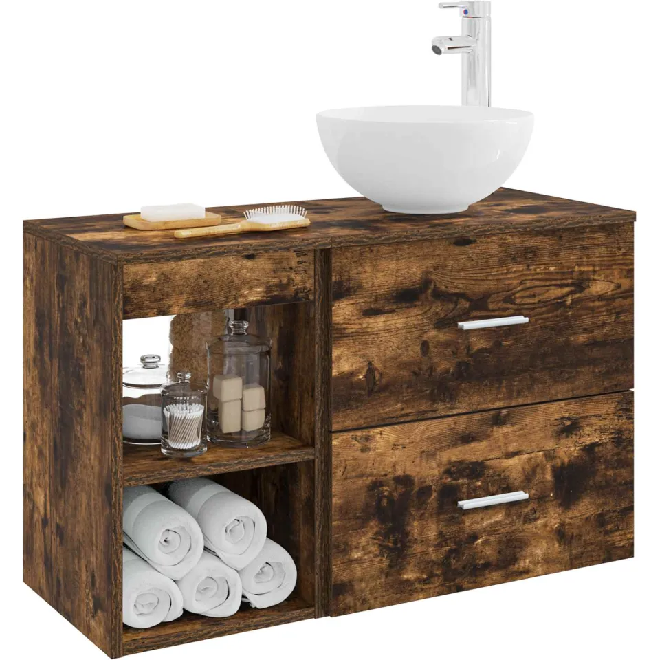 vidaXL Badkamerkastenset 2 st Gerookt eiken 79,5 x 35 x 80 cm Bruin
