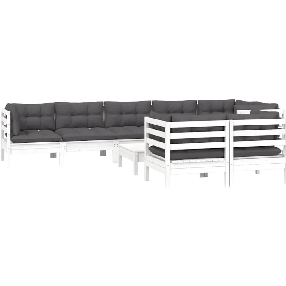 vidaXL 9-delige Loungeset met kussens massief grenenhout wit