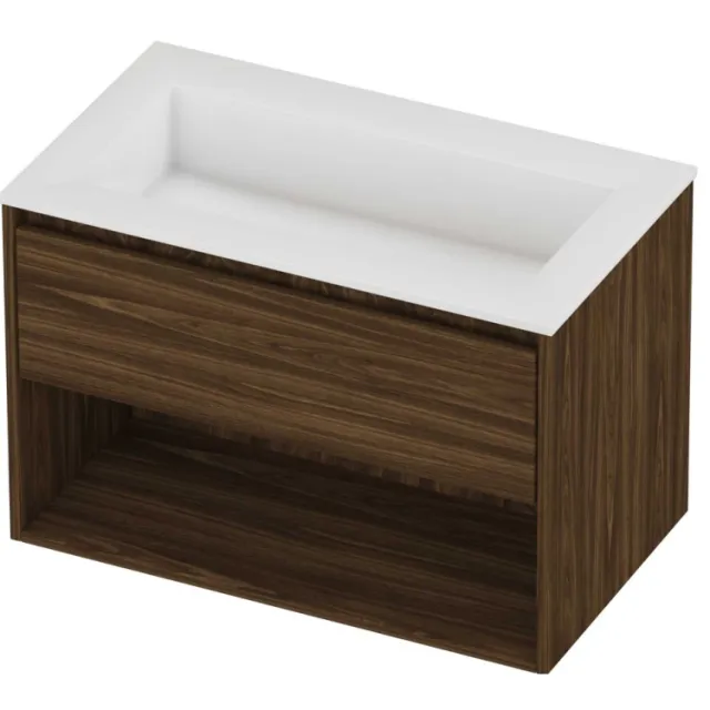 Proline Aristo Badmeubelset Polystone Elegant Schap 80x46x54 cm Glans Wit Cabana Oak Eiken