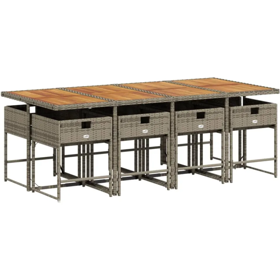vidaXL 9-delige Tuinset met kussens poly rattan grijs, foto 3