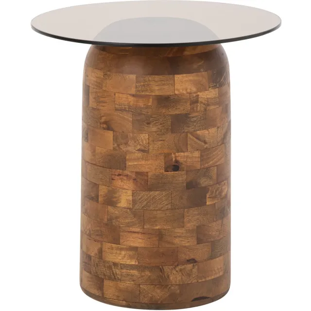 J-Line bijzettafel cilindervormig - glas/mangohout - naturel