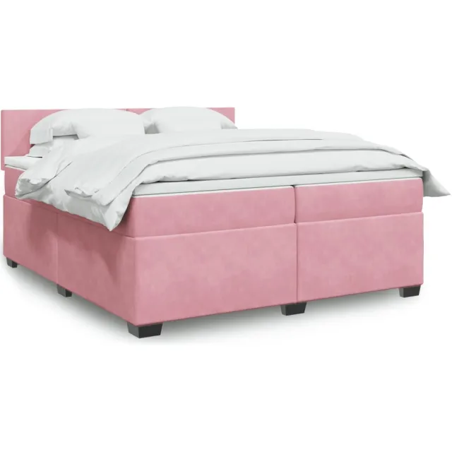 vidaXL Boxspring met matras fluweel roze 200x200 cm