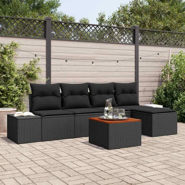 vidaXL Tuinbankenset 6 st Zwart poly rattan, foto 2