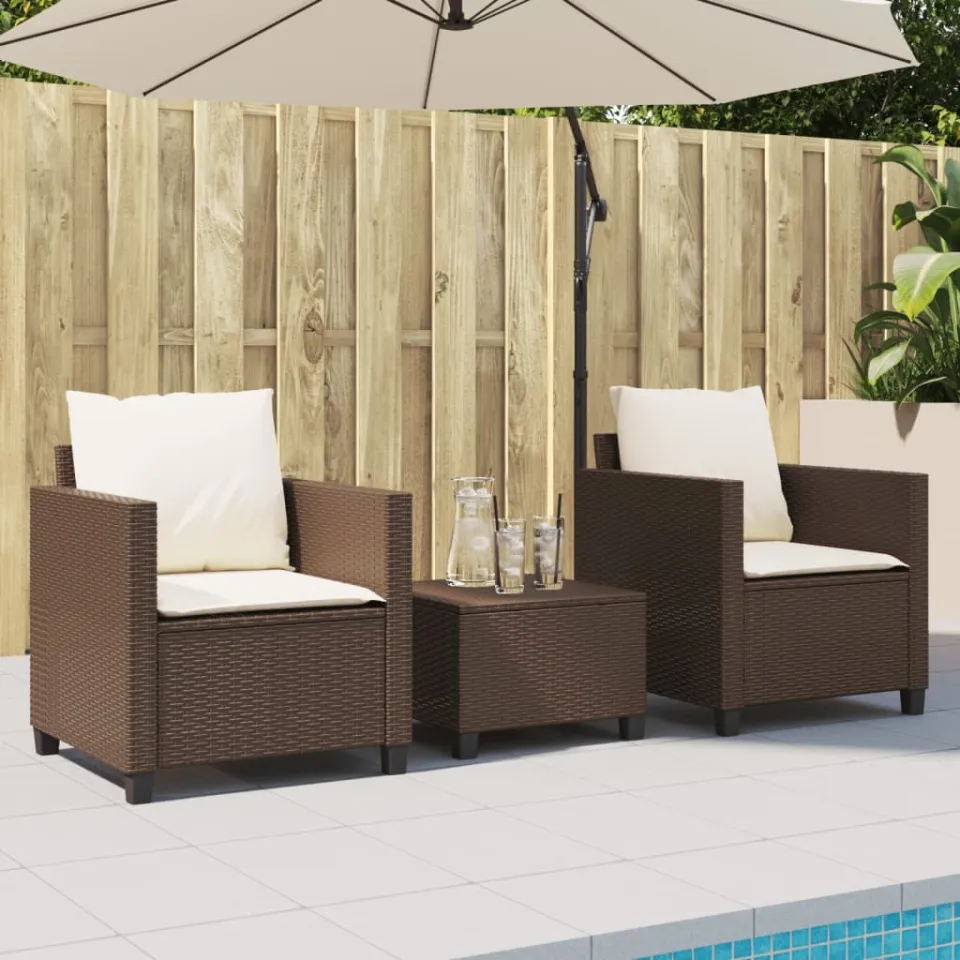 vidaXL 3-delige Bistroset met kussens poly rattan bruin, foto 2