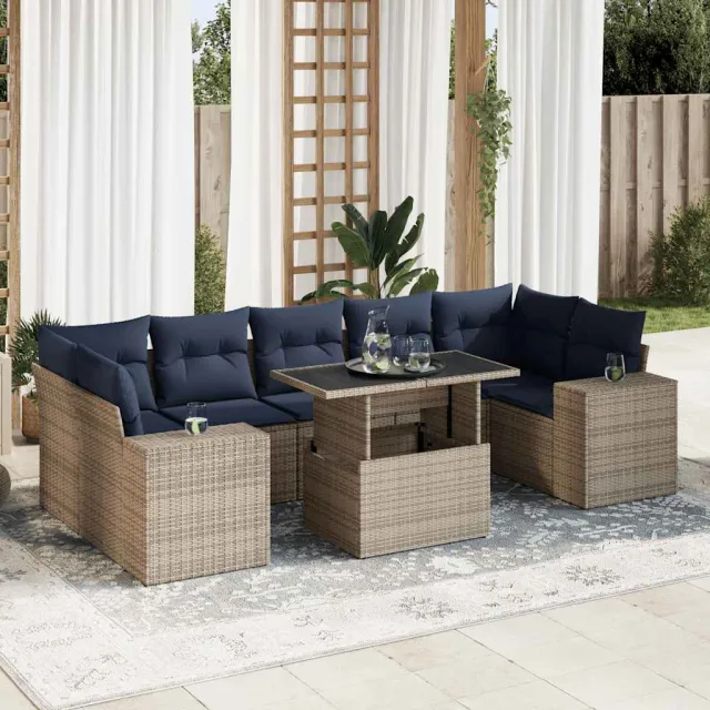 vidaXL 8-delige Loungeset met kussens poly rattan acacia grijs, foto 2