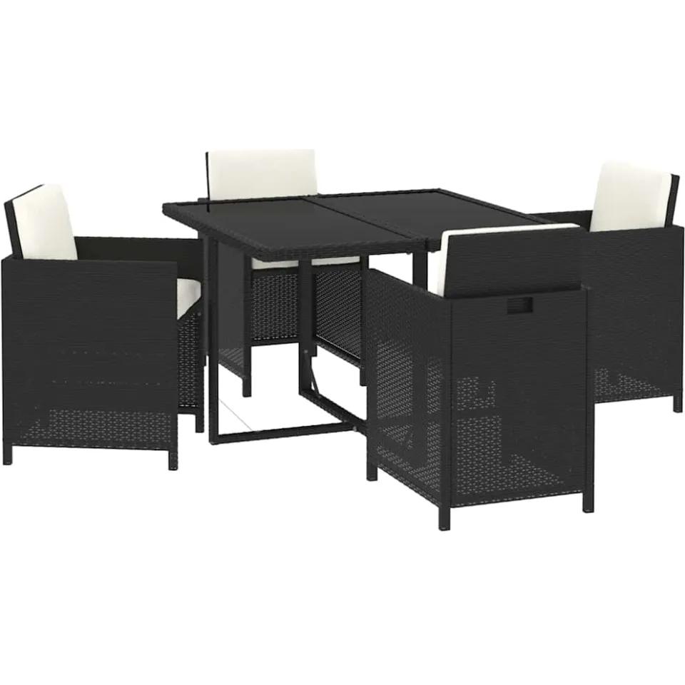 vidaXL 5-delige Tuinset met kussens poly rattan zwart