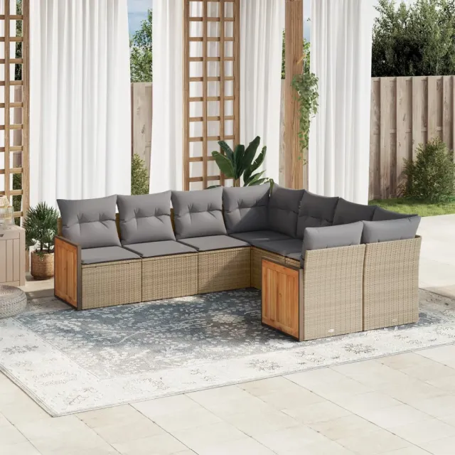 vidaXL 8-delige Loungeset met kussens poly rattan beige, foto 2