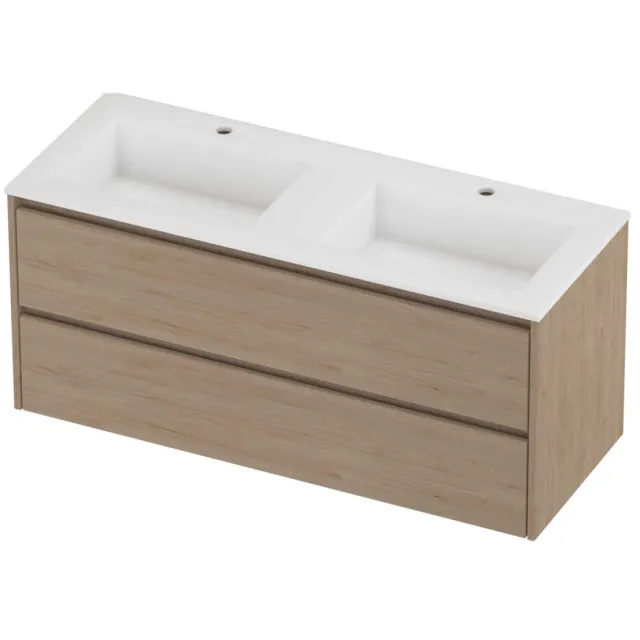 Proline Aristo Badmeubelset Polystone Elegant 2 Gaten 120x46x54 cm Mat White Ideal Oak Eiken