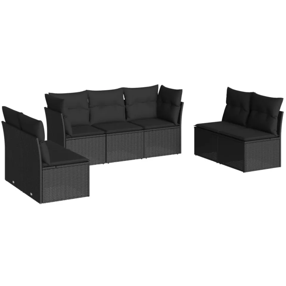 vidaXL 7-delige Loungeset met kussens poly rattan zwart, foto 3