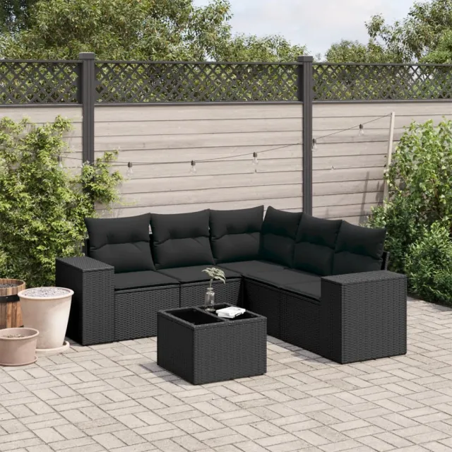 vidaXL 6-delige Loungeset met kussens poly rattan zwart, foto 2