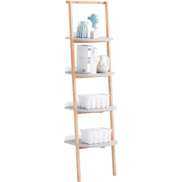 SoBuy HSTR02-K-HG Ladderkast met 4 Niveaus - Smalle Boekenkast en Opbergrek op Poten - Voor Woonkamer, Slaapkamer en Kantoor - 44 x 39 x 169 cm - Grijs Grijs, Houtkleur