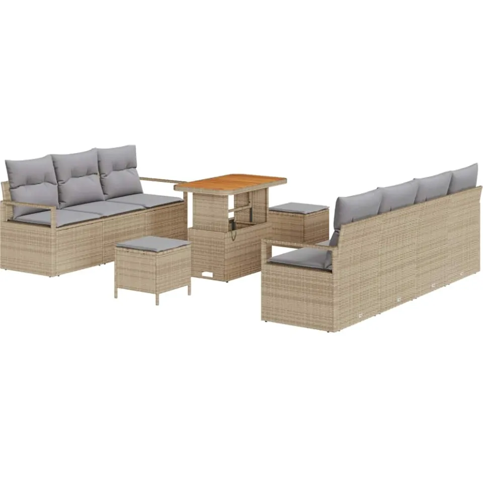vidaXL Tuinbankenset 10 st Beige poly rattan