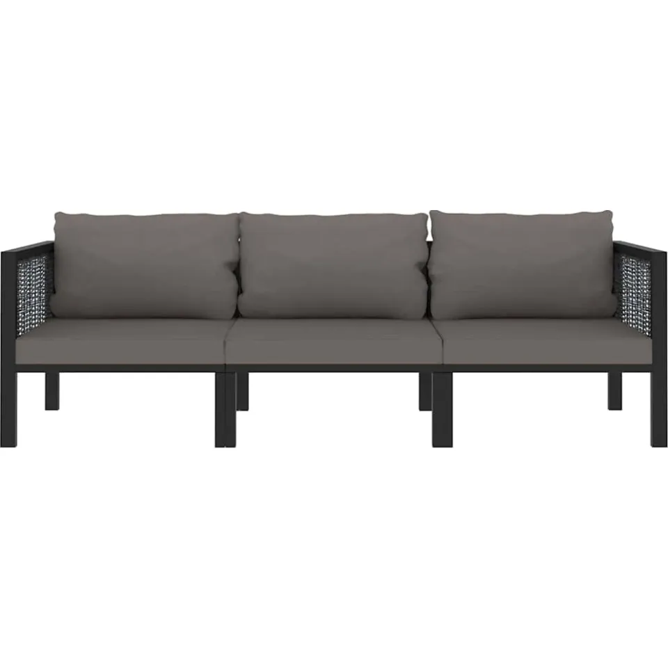 vidaXL Driezitsbank met kussens poly rattan antraciet Anthraciet