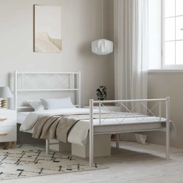vidaXL Bedframe met hoofd- en voeteneinde metaal wit 100x190 cm