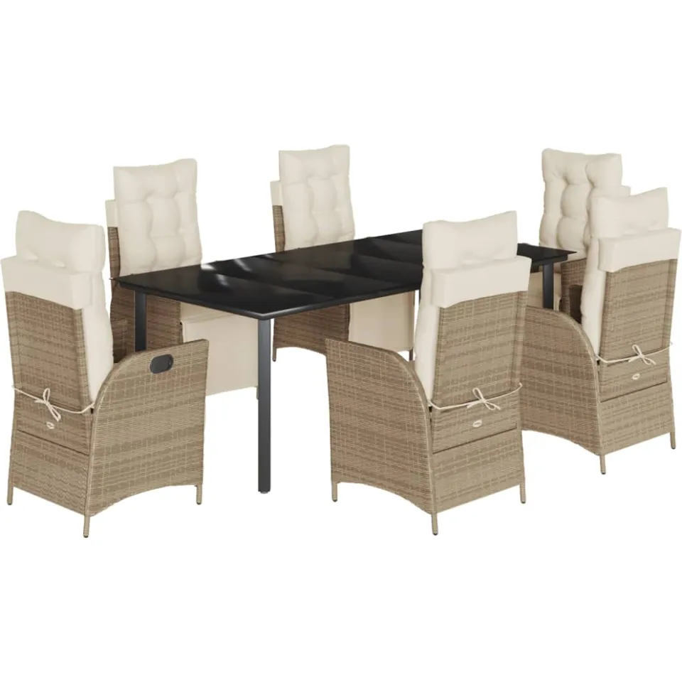 vidaXL 7-delige Tuinset met kussens poly rattan beige, foto 3