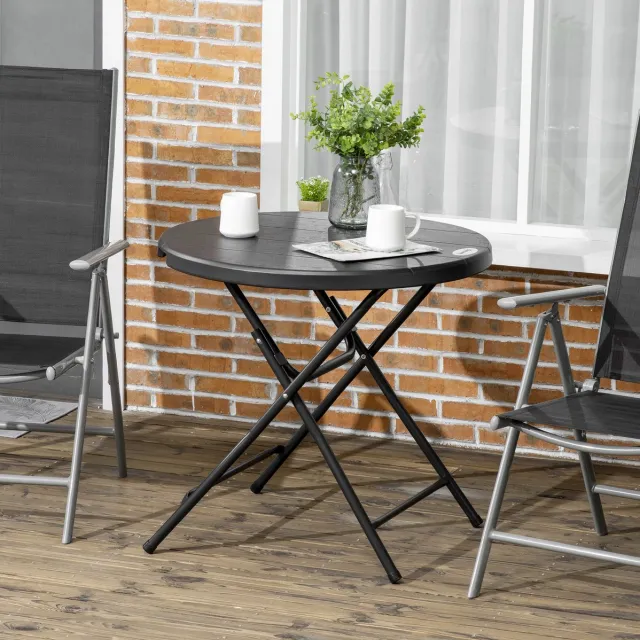FloraGrace Tuintafel - Ronde Klaptafel Voor 4 Personen - Voor Balkon, Tuin En Terras - HDPE Met Houtlook En Staal - Donkergrijs - 80 Cm Dark Gray