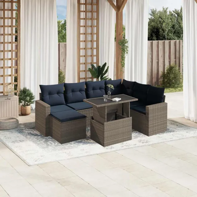 vidaXL 8-delige tuinbankset met kussens, grijs polyrotan, foto 2