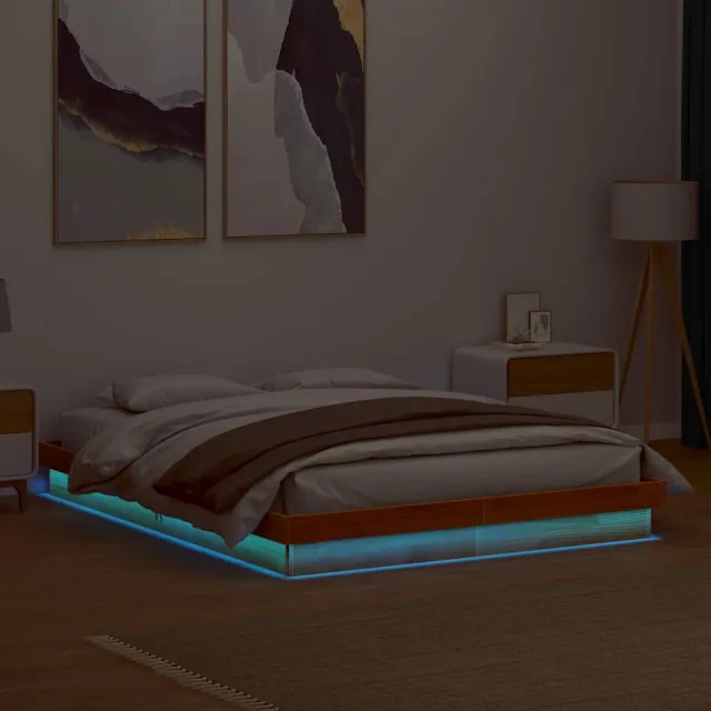 vidaXL Bedframe met LED massief grenenhout wasbruin 150x200 cm