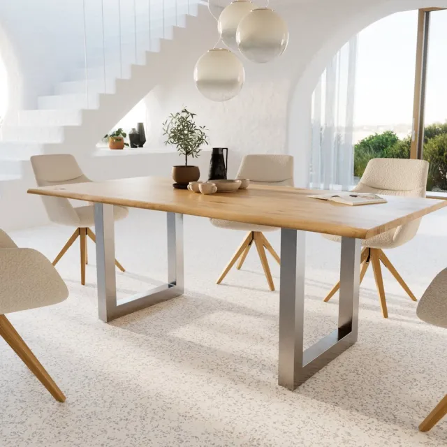 DELIFE Eettafel Edge Eiche natuur 200x100x2,5-3 edelstaal breed Live-Edge Bruin
