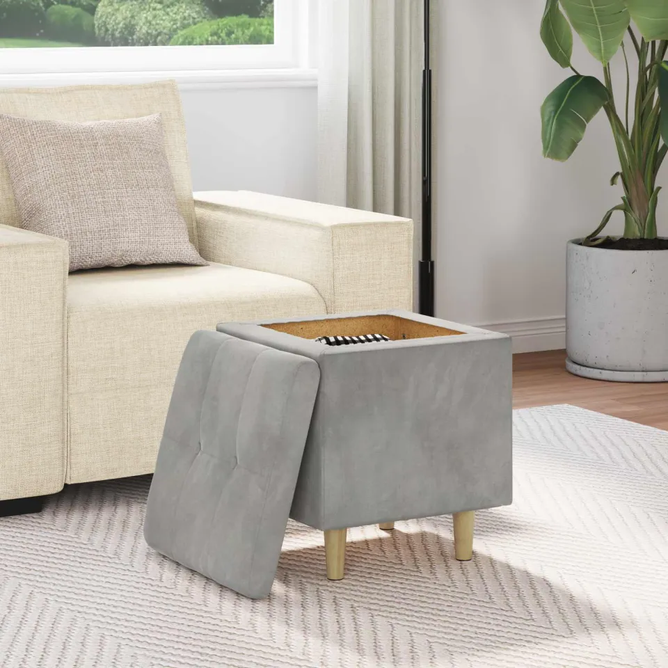 vidaXL Ottoman met Opbergruimte Lichtgrijs 40 x 40 x 45 cm Fluweel, foto 4