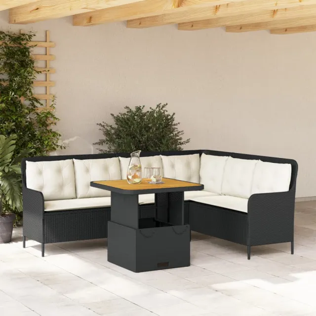 vidaXL 2-delige Loungeset met kussens poly rattan zwart, foto 2