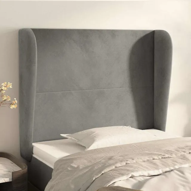 vidaXL Hoofdbord met randen 103x23x118/128 cm fluweel lichtgrijs grijs
