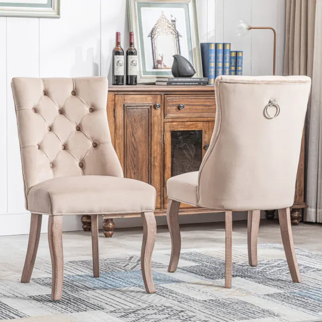 CHICFURN Eetkamerstoel - Hoge rugleuning - Houten poten - Beige