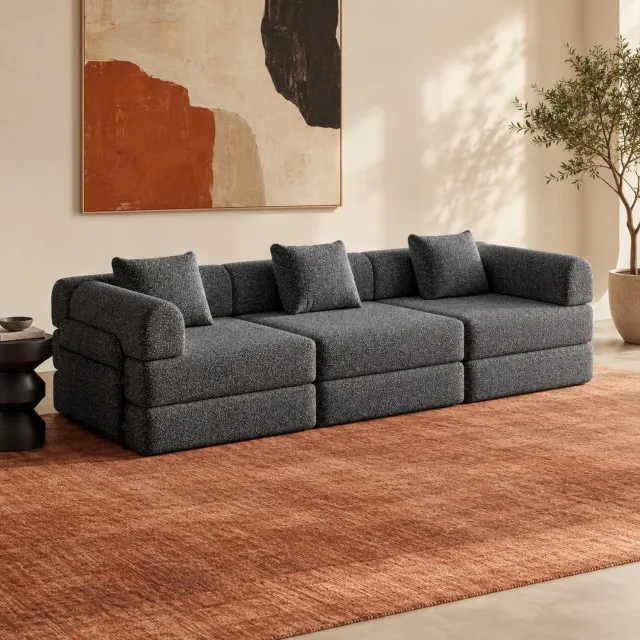 WUVRIE 3-zits slaapbank 274x91,4x69,8 cm - Chenille met armleuningvak - Grijs