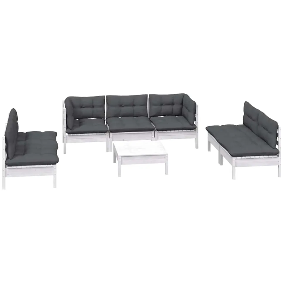 vidaXL 8-delige Loungeset met kussens massief grenenhout Wit