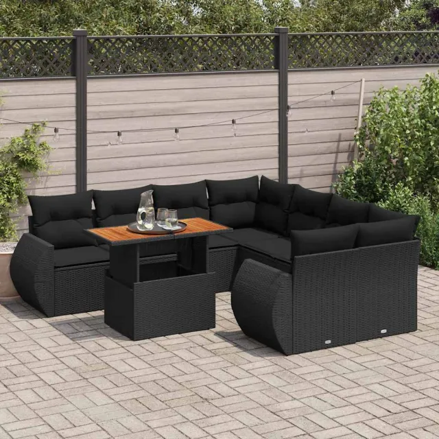 vidaXL 9-delige Loungeset met kussens poly rattan zwart, foto 2