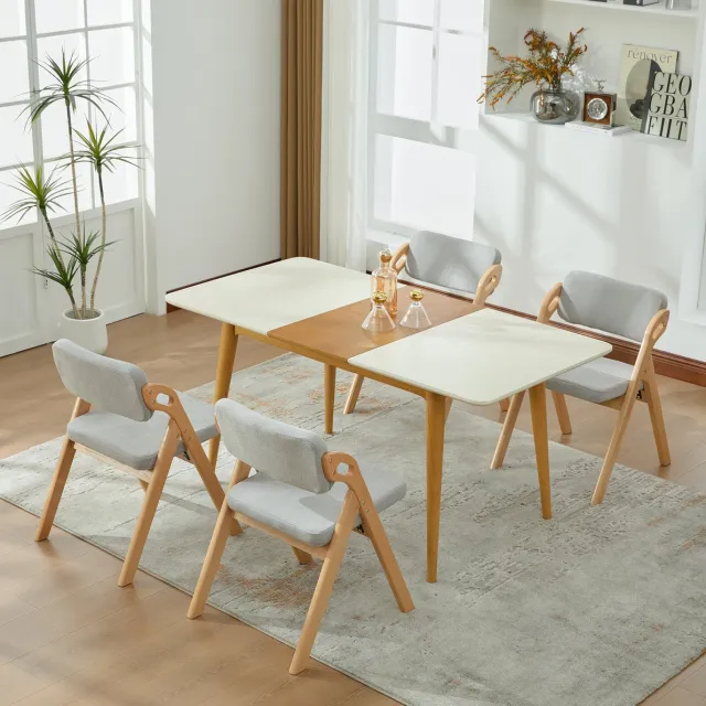 MIVRAY Inklapstoel 59 x 52 x 77 cm - Inklapbaar Met Gepolsterde Zitting En Rugleuning - Voor Eetkamer, Keuken En Feest - Beukenhout Grijs