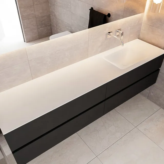 Boss & Wessing Badkamermeubel Solid Surface BWS Oslo 200x45 cm Mat Zwart Urban Rechts (0 kraangaten, 4 lades)