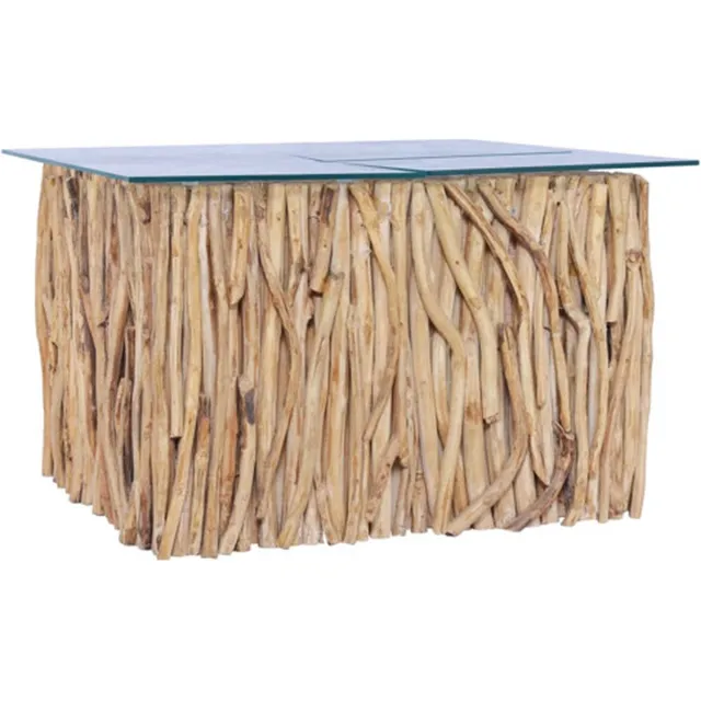vidaXL Salontafel - met - glazen - blad - 66x66x40 - cm - massief - teakhout lichtbruin