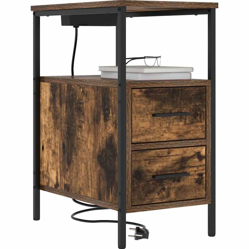 vidaXL Nachtkastje 2 st Gerookt eiken 30 x 48 x 61 cm Bewerkt hout Bruin