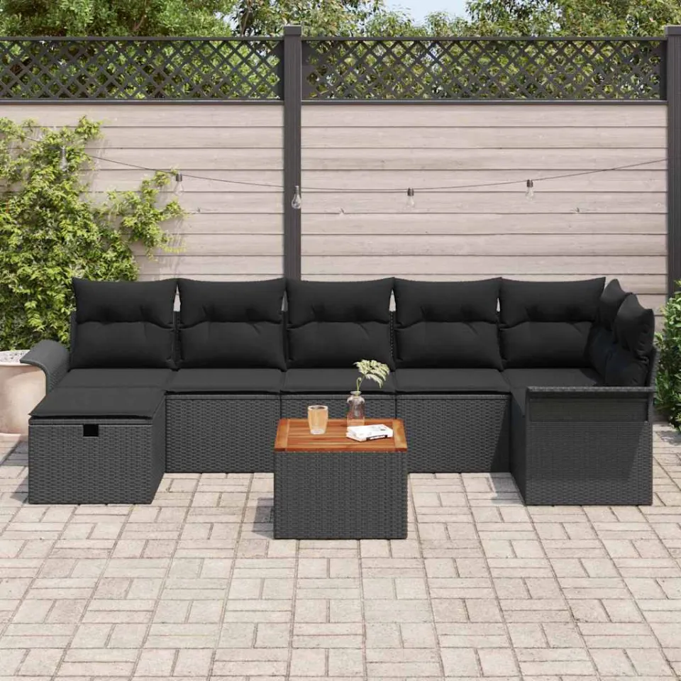 vidaXL Tuinbankenset 8 st Zwart Poly riet, foto 3