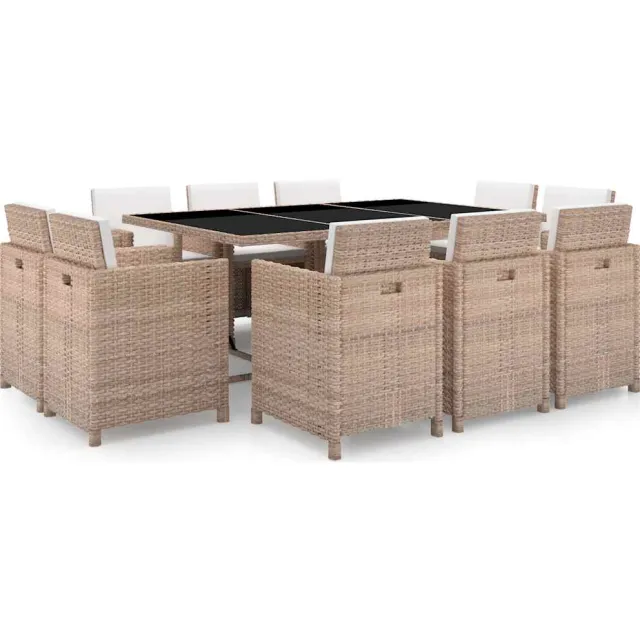 vidaXL 11-delige Tuinset met kussens poly rattan beige