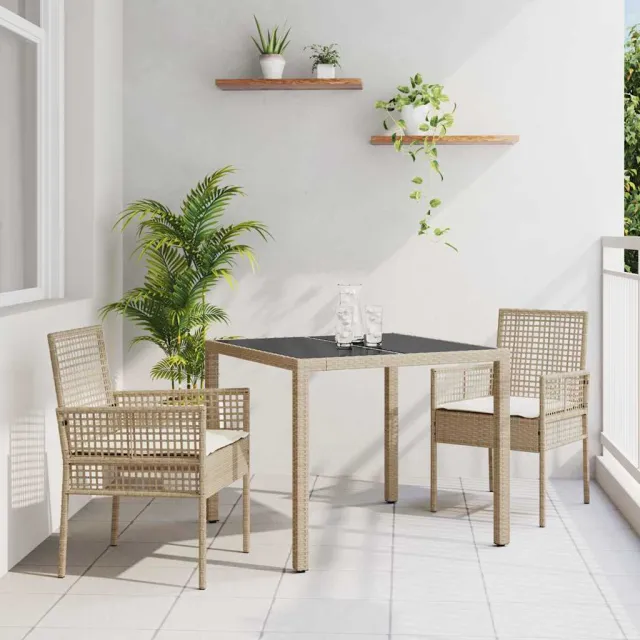 vidaXL Tuin eettafelset 3 st Beige poly rattan, foto 2