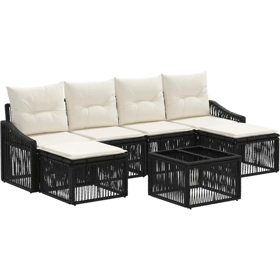 vidaXL Tuinbankenset 7 st Zwart poly rattan, foto 3