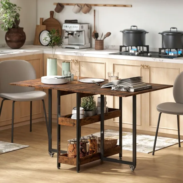 HAUSS SPOLE Eettafel - Klapbaar Met Open Opbergvakken En Wielen - Voor Keuken En Kleine Ruimtes - Hout - 133,4x80x75 Cm Bruin