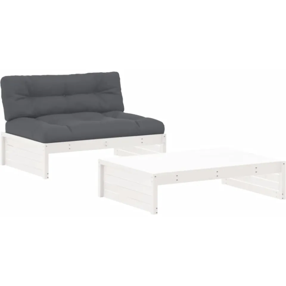 vidaXL 2-delige Loungeset met kussens massief hout wit
