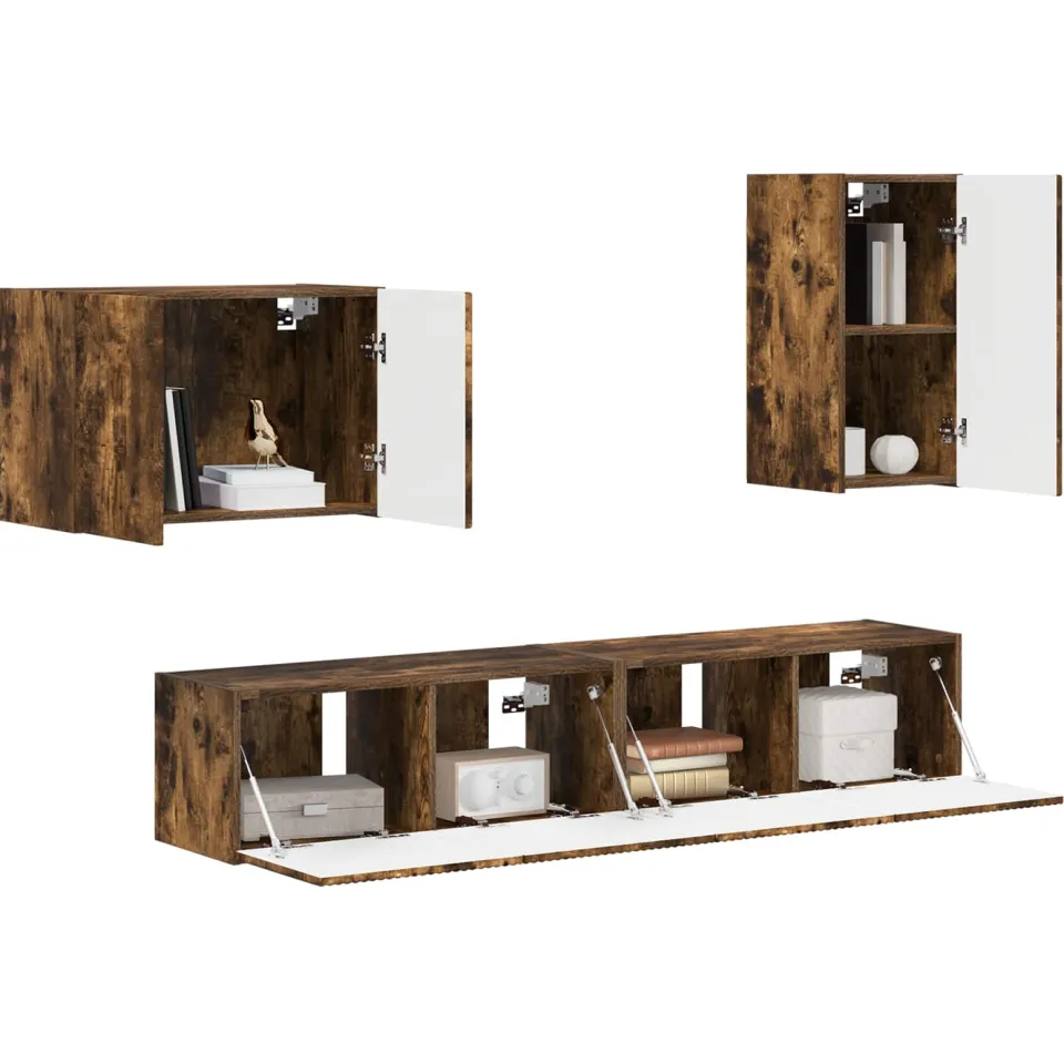vidaXL TV Wandkast Set 4 st Gerookt eiken Bewerkt hout Bruin