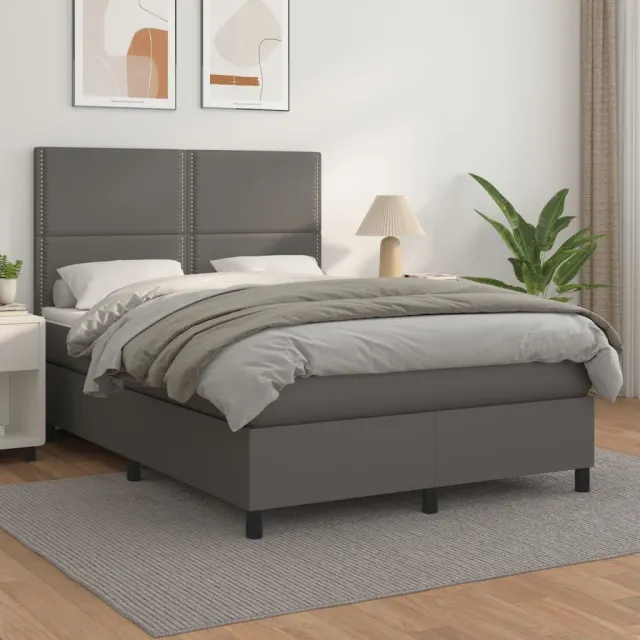 vidaXL Boxspring met matras kunstleer grijs 140x200 cm