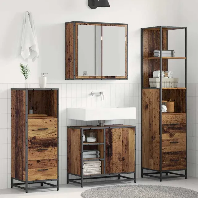 vidaXL Badkamermeubelset 3 st Oud Hout 35 x 37,5 x 166 cm Bewerkt hout bruin, foto 2