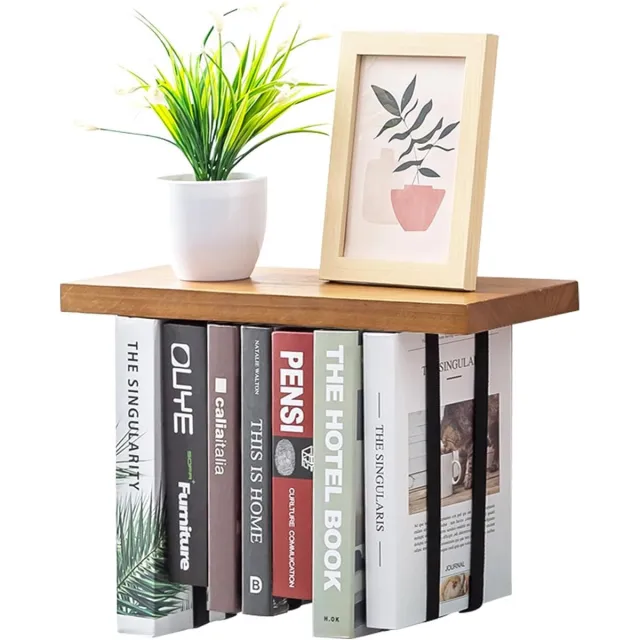Famanu Onzichtbare zwevende boekenplank met verstelbare band, creatieve ondersteboven boekpresentatie, houten wandplank voor boekliefhebbers Bruin