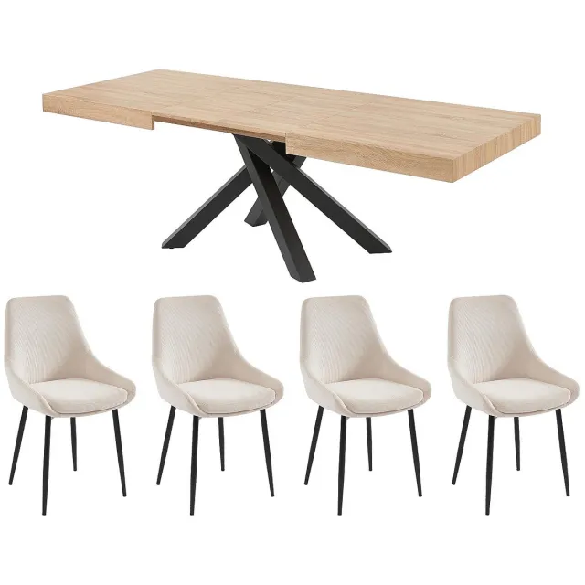 Vente-unique Set tafel CATONAV + 4 stoelen MASURIE - Naturel en crèmewit Natuurlijk licht