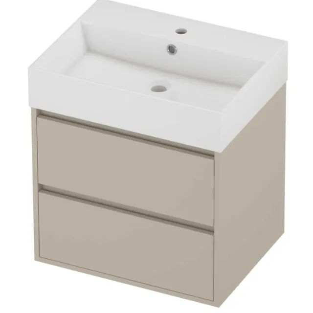 Proline Zara Badmeubelset Porselein Loft 1 Kraangat Greeploos 60x46x65 cm Glans Wit Soft Linen Beige